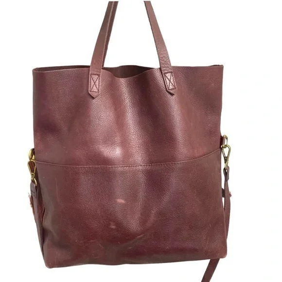 Madewell burgandy leather tote foldover messenger crossbody bag - Picture 1 of 13